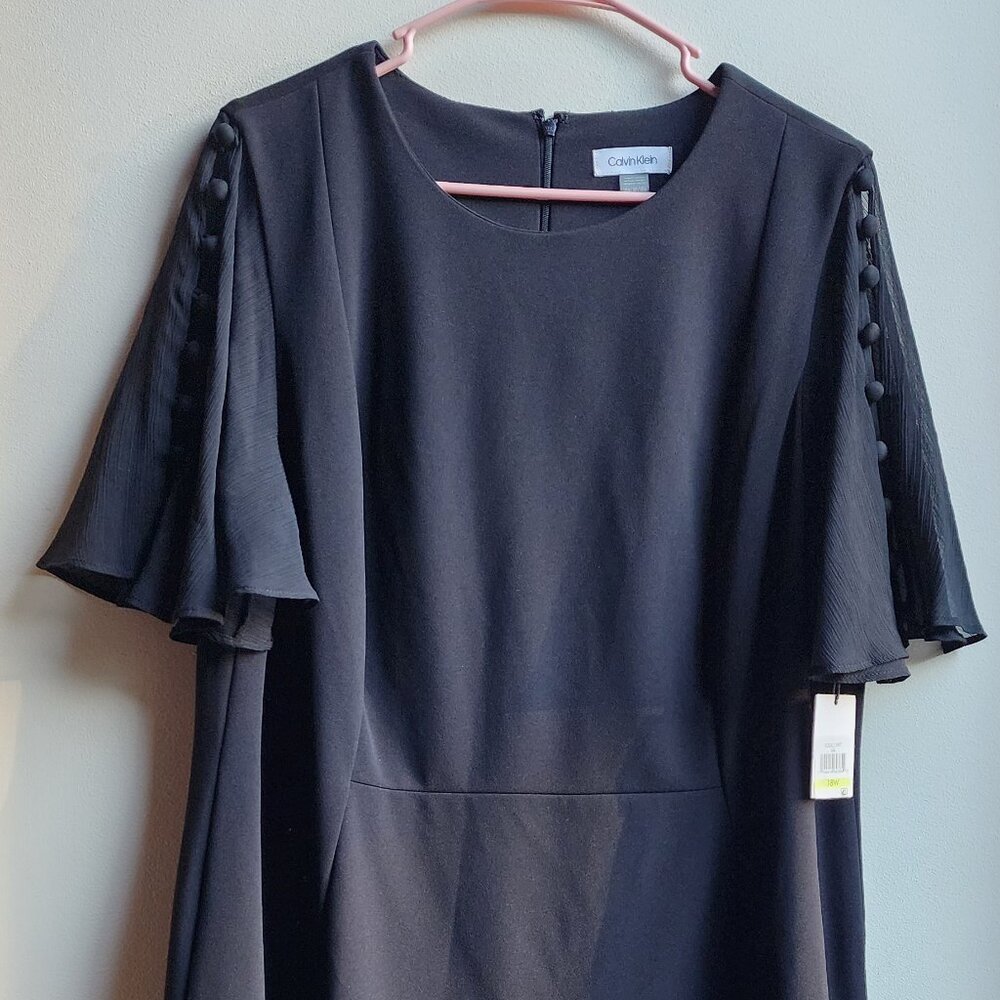 NWT Calvin Klein Black Flutter Sleeve Sheath Dress Size 18W - Picture 4 of 16